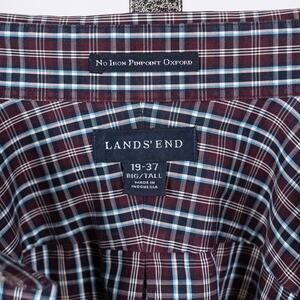 Lands' End Mens SZ 19-37 Big Tall Plaid Button Down Shirt Non-Iron Supima Oxford